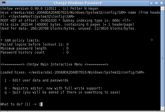 reset windows laptop password using chntpw